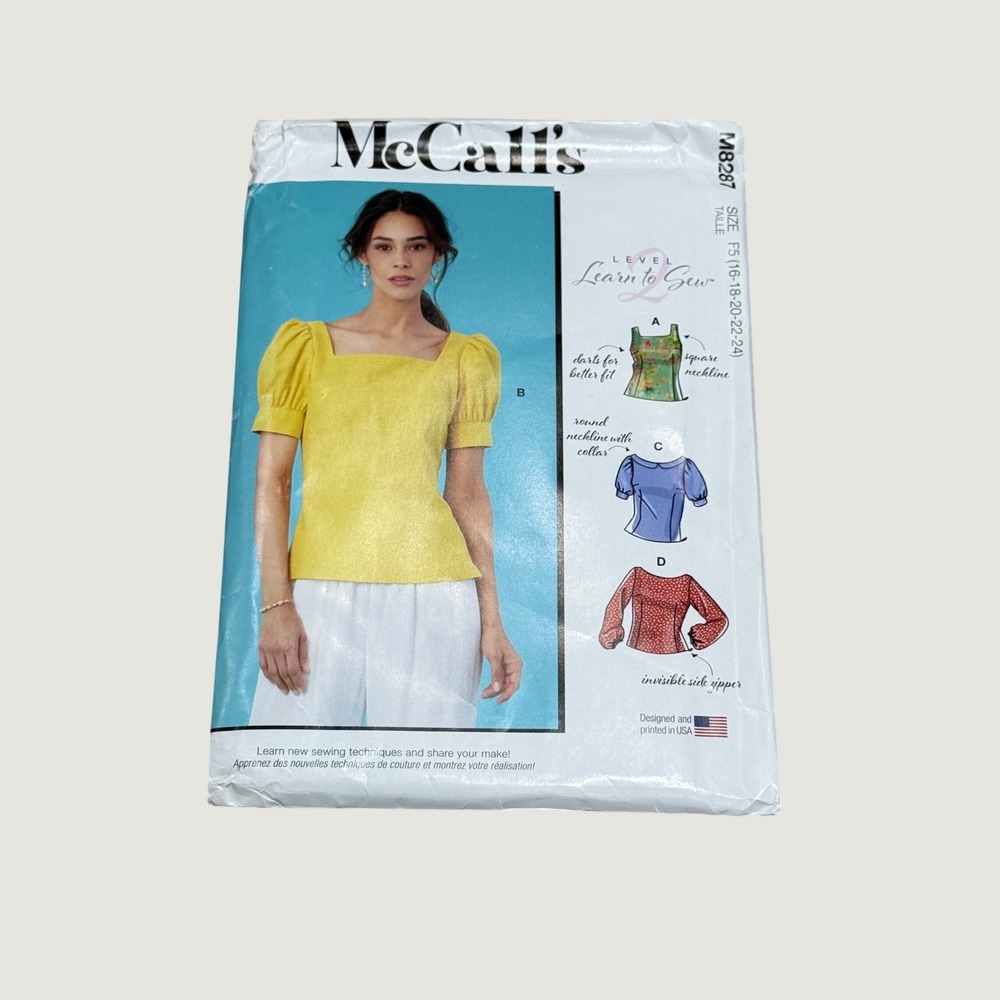 McCalls M8287 Misses Tops Sewing Pattern Size 16-24 Cottagecore Boho Puff Sleeve